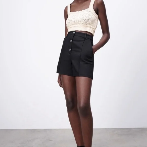 Zara Black High Waisted Shorts with gold buttons NWT - Picture 6 of 7